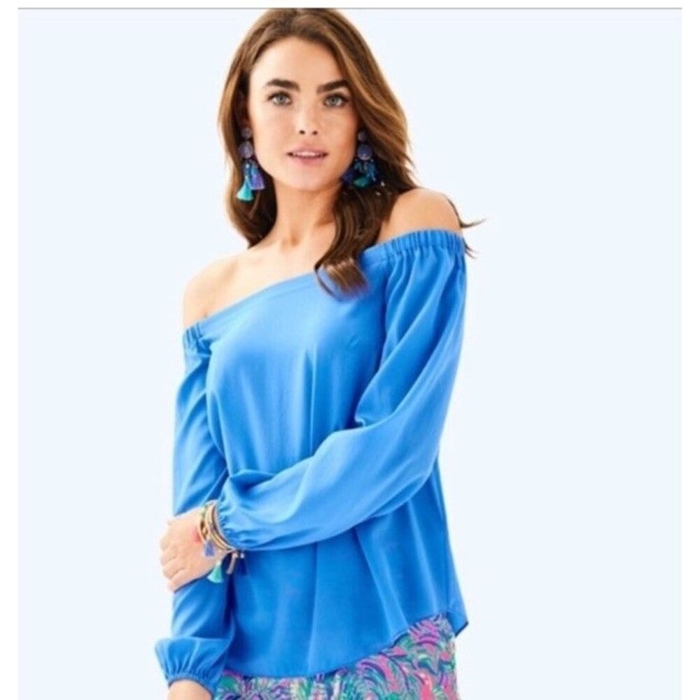 Lilly Pulitzer Bright Blue Off-Shoulder Long Sleeve Top